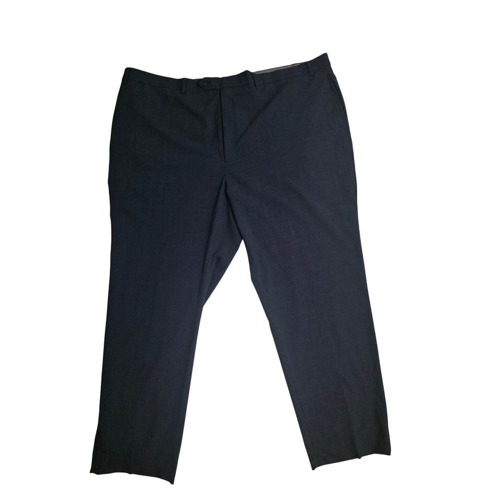 Michael Kors Mens Navy Blue Micro Check Dress Pants 50W x 32L Stretch Trousers
